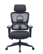 Ergonomischer Drehstuhl mit Netzrückenlehne und Kopfstütze, Vorderansicht