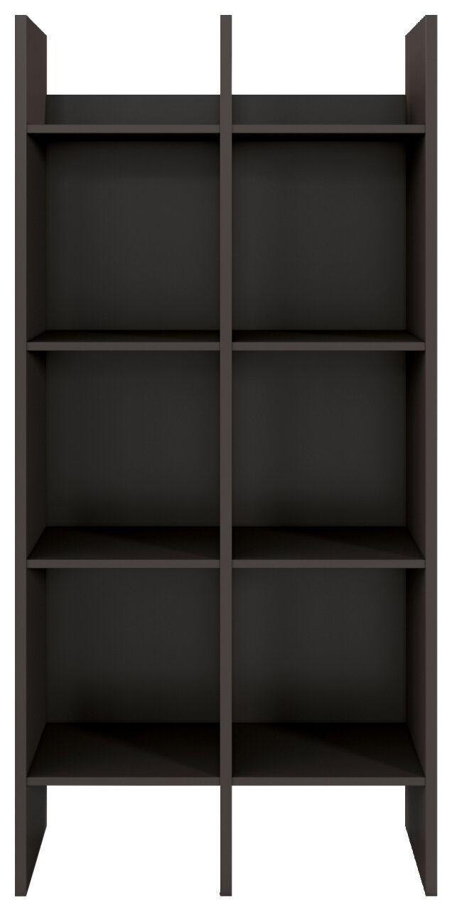 Frontale Ansicht eines schwarzen Regalelements mit sechs Fächern.