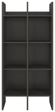 Frontale Ansicht eines schwarzen Regalelements mit sechs Fächern.