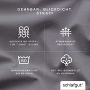Graues Spannbettlaken aus 95% Bio-Baumwolle und 5% Elasthan, dehnbar, blickdicht und straff, mit gestricktem Stoff für T-Shirt Feeling, atmungsaktiv und robust, maschinenwaschbar bis 60 Grad. Draufsicht.