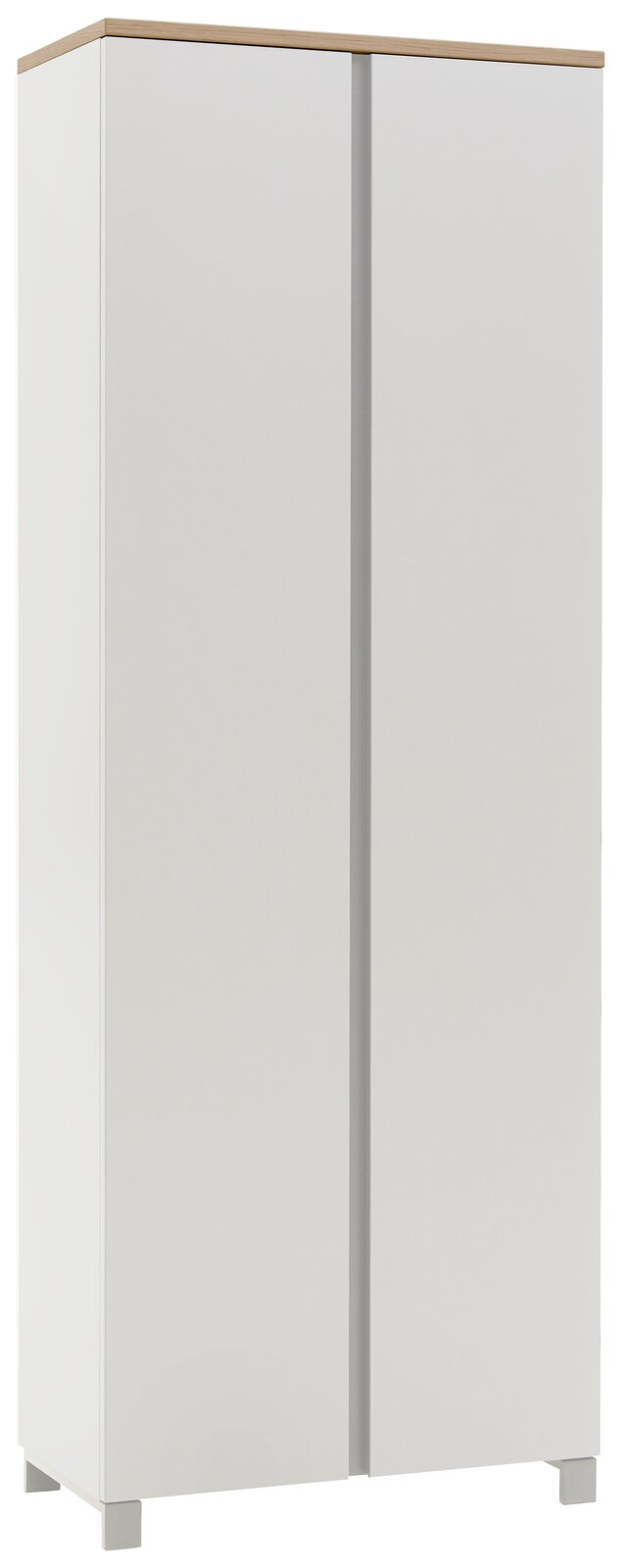 Dieter Knoll Dielenschrank SORRENT Moderner weißer Dielenschrank mit Holzoberfläche, frontal abgebildet.