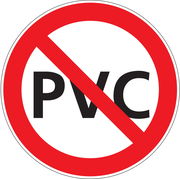 Symbol für PVC-freies Material, rote durchgestrichene Linie über den Buchstaben PVC, Vorderansicht