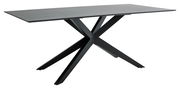 Moderner Esstisch mit schwarzem X-förmigem Gestell, seitliche Perspektive