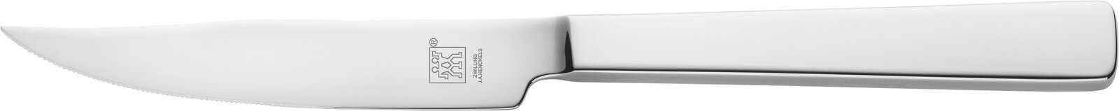 Silbernes Messer aus poliertem Edelstahl, seitliche Ansicht