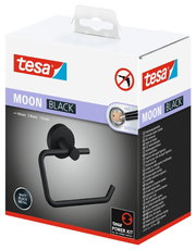Verpakking van de tesa MOON BLACK toiletrolhouder in matzwart, vooraanzicht