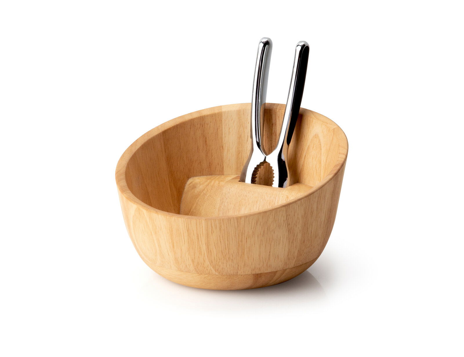 Holz-Nussschale mit integriertem Nussknacker, seitliche Perspektive