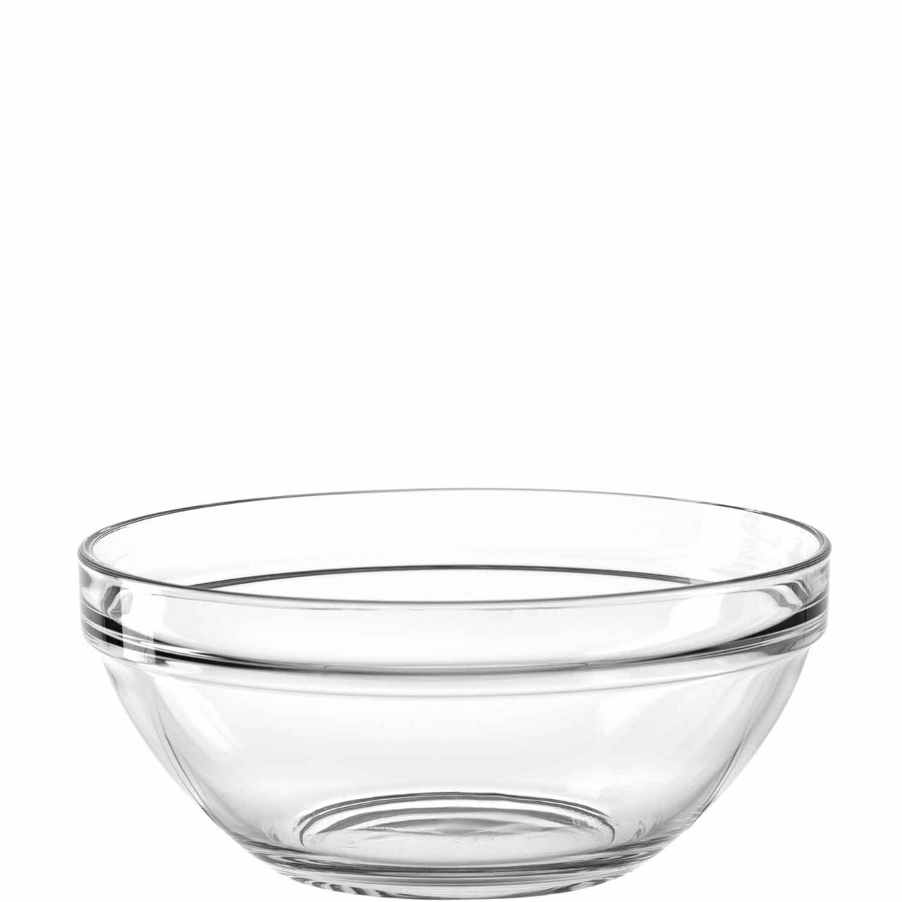 Transparente Glasschale, seitliche Perspektive
