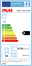 Energieeffizienzlabel für einen Backofen mit der Klasse A, 63 Liter Volumen und einem Energieverbrauch von 0,76 kWh pro Zyklus, frontal betrachtet.