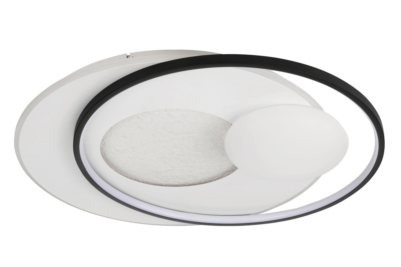 Moderne LED-Deckenleuchte mit kreisförmigem Design, seitliche Perspektive