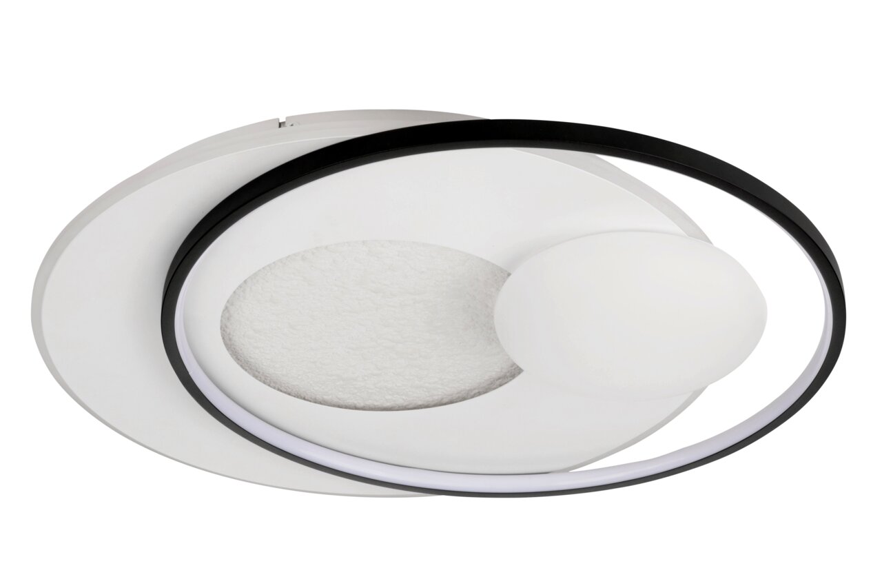 Moderne led-plafondlamp met cirkelvormig ontwerp, gezien vanaf de zijkant