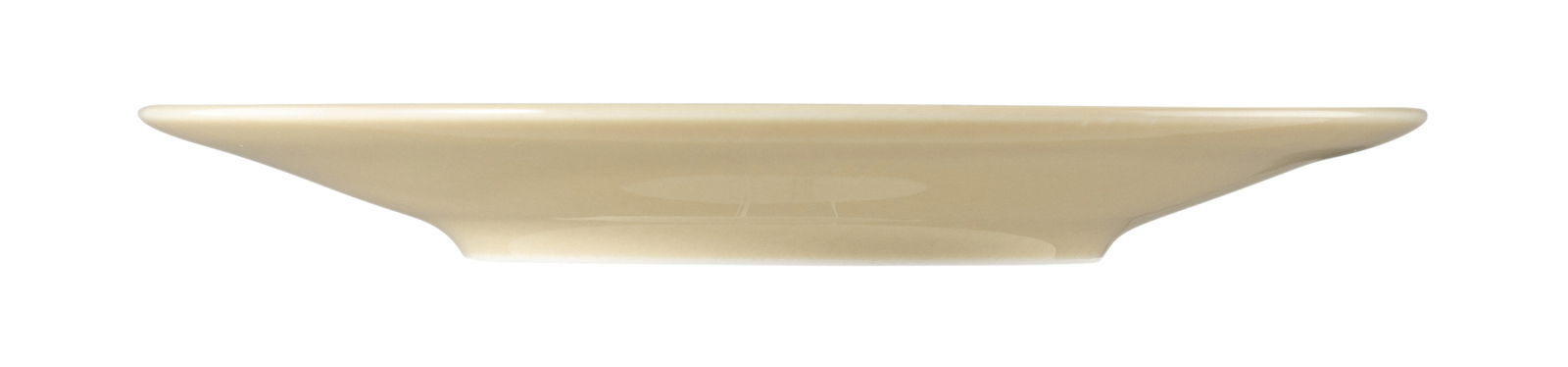 Seitenansicht einer sandfarbenen Kombi-Untertasse von Seltmann Weiden, Modell BEAT, Durchmesser 16,5 cm.