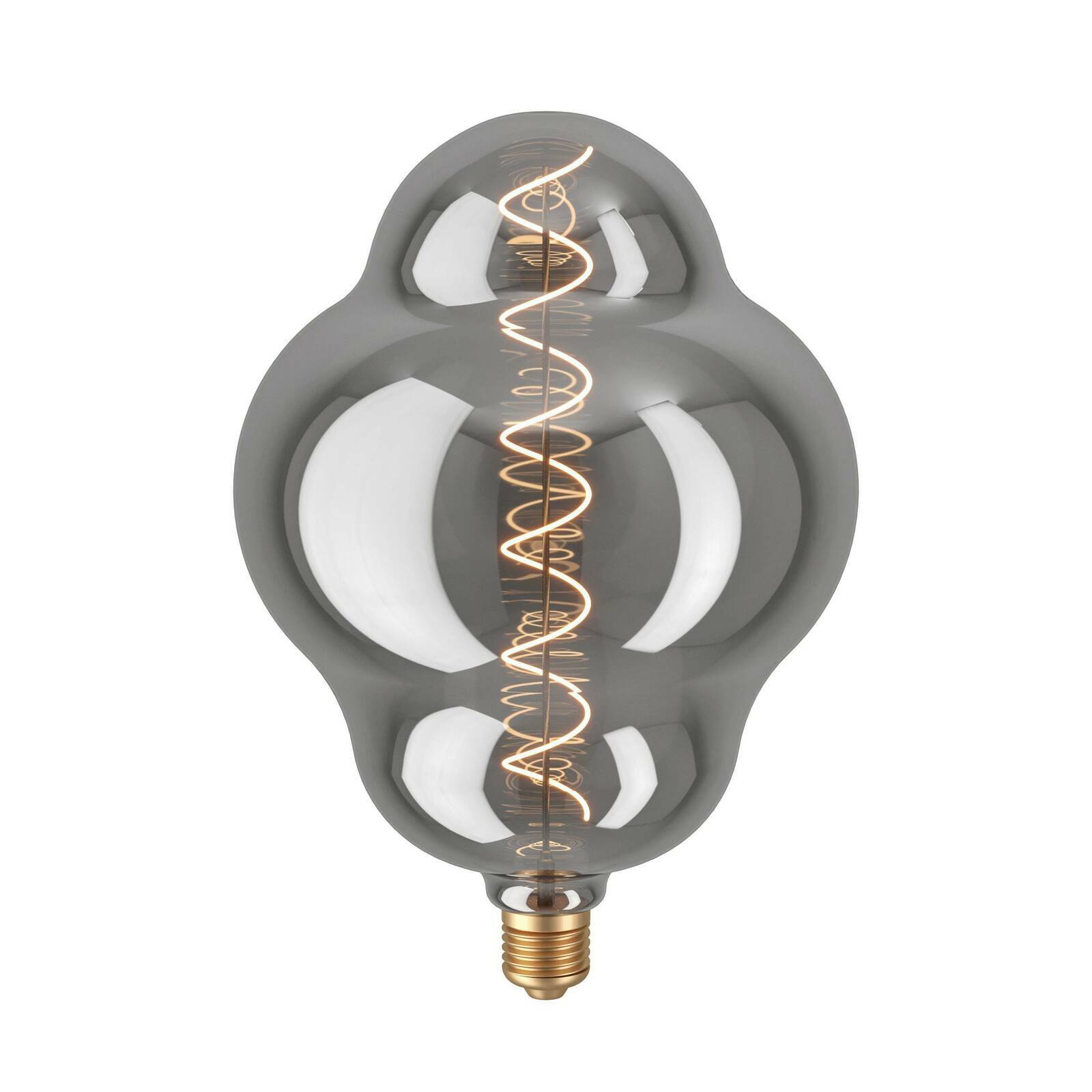 Glühbirne mit dekorativem, spiralförmigem Glühfaden, seitliche Perspektive