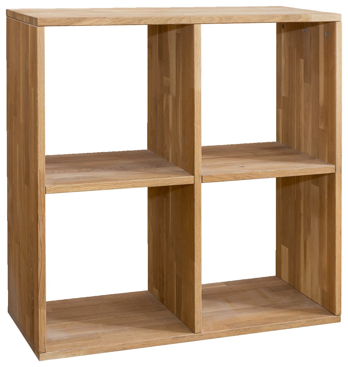 Holzregal 2x2 mit vier offenen Fächern, Perspektive von vorne