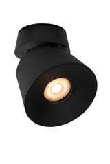 Schwarzer Strahler aus der Froschperspektive mit leuchtendem LED-Licht.