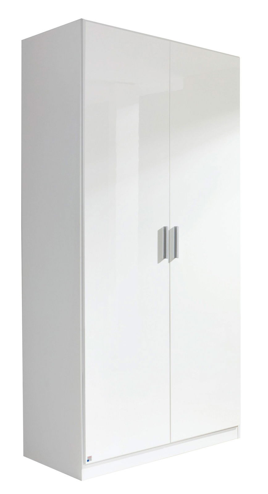 Zweiflügeliger Drehtürenschrank in Weiß, schräg von vorne betrachtet