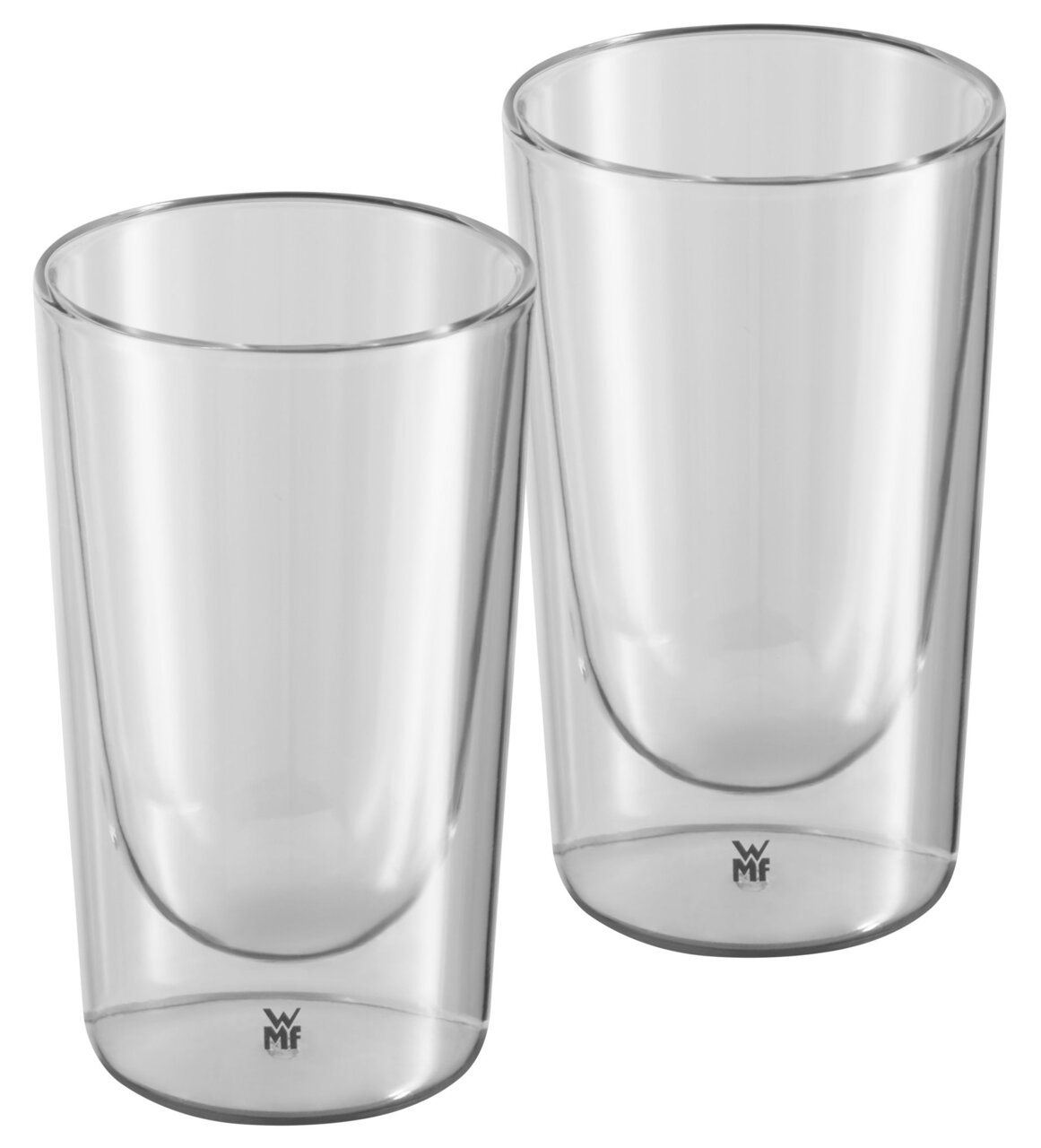 Zwei doppelwandige Latte Macchiato Gläser aus Glas, seitliche Perspektive