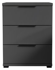 Moderne Nachtkommode in dunklem Grau mit drei Schubladen, Frontalansicht