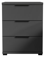 Moderne Nachtkommode in dunklem Grau mit drei Schubladen, Frontalansicht