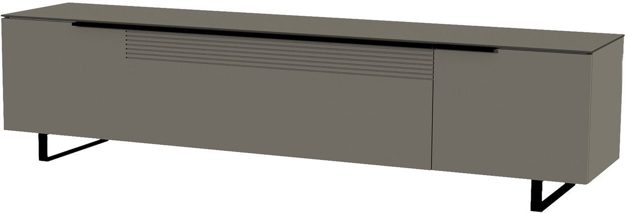 Modernes XL TV-Lowboard in grauer Farbe mit minimalistischen Linien, seitliche Perspektive