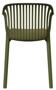 Grüner Stapelsessel aus Kunststoff mit vertikalen Streben, Rückansicht