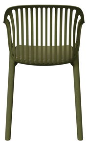 Grüner Stapelsessel aus Kunststoff mit vertikalen Streben, Rückansicht