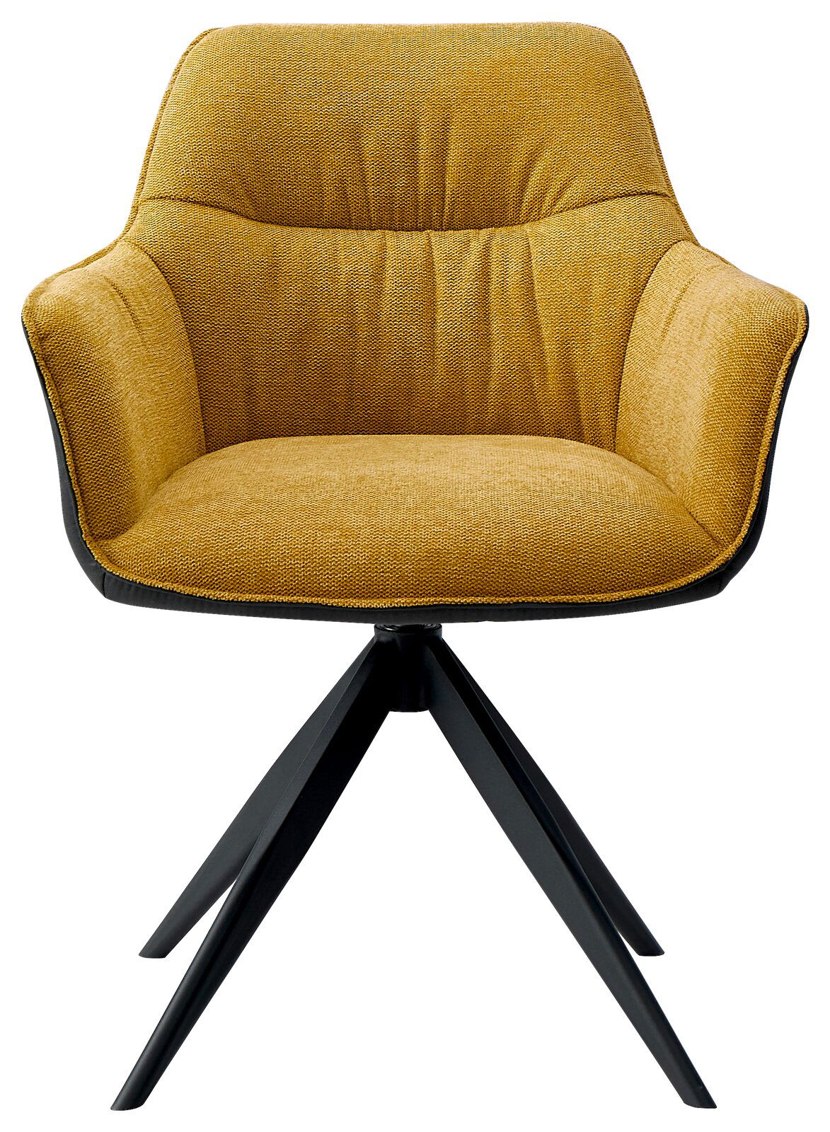 Gelber Sessel der Serie AKITA von Novel mit schwarzem Metallgestell, Frontalansicht