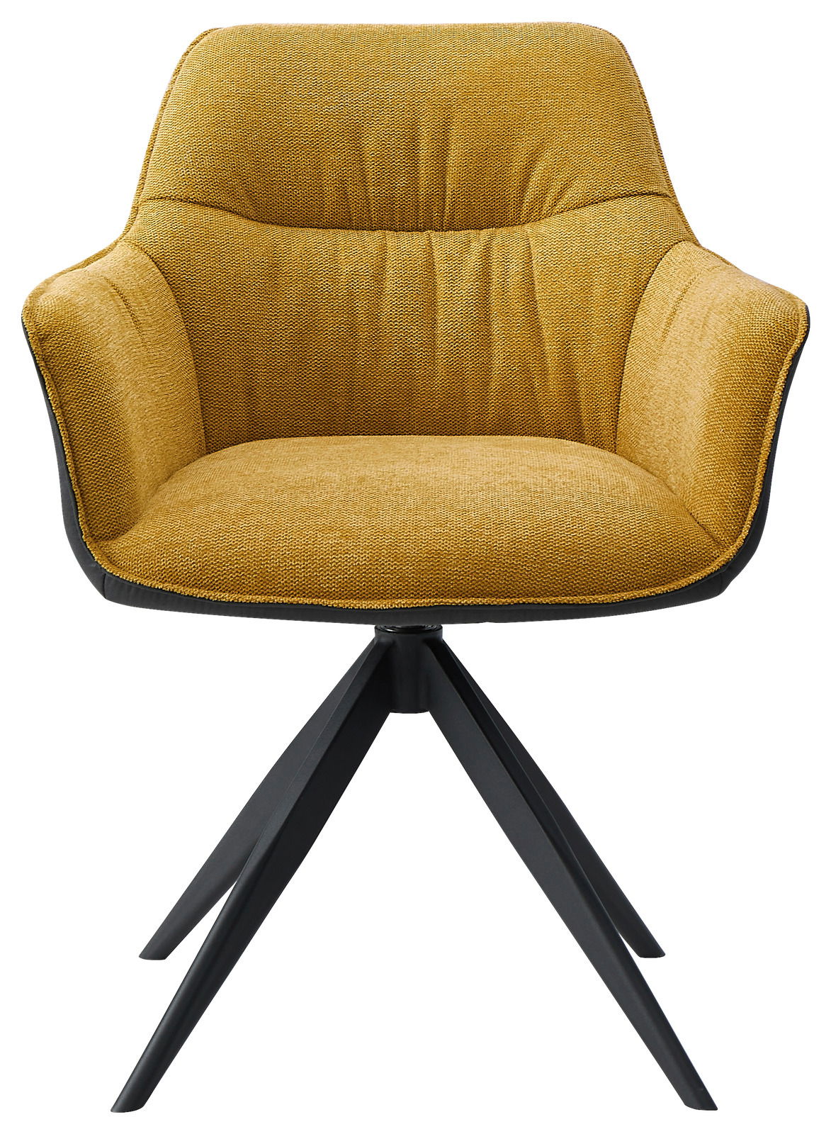 Gelber Sessel der Serie AKITA von Novel mit schwarzem Metallgestell, Frontalansicht