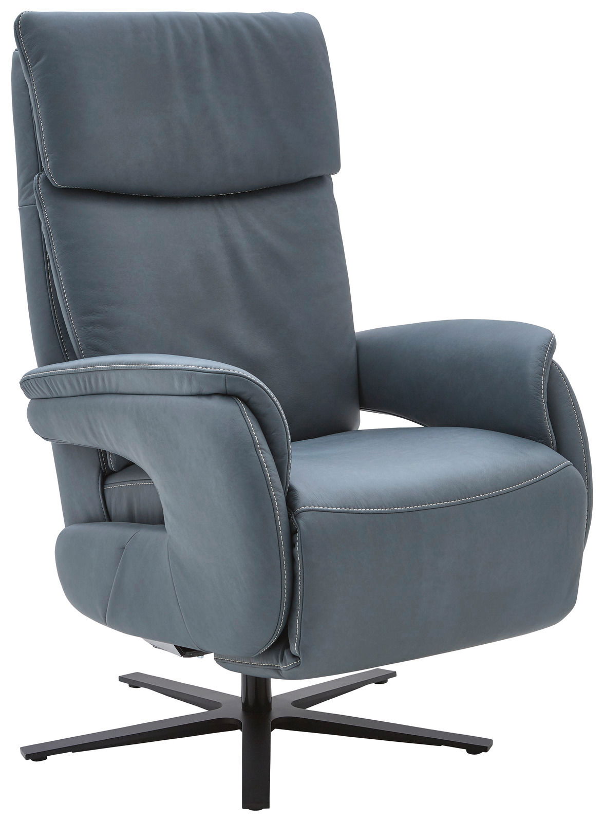 Dieter Knoll Fernsehsessel VARO STYLE LAZYLINE Moderner blauer Fernsehsessel mit hoher Rückenlehne und drehbarem Fuß, seitliche Perspektive