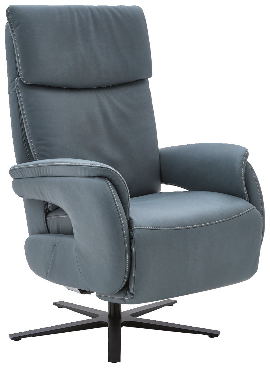 Dieter Knoll Fernsehsessel VARO STYLE LAZYLINE Moderner blauer Fernsehsessel mit hoher Rückenlehne und drehbarem Fuß, seitliche Perspektive