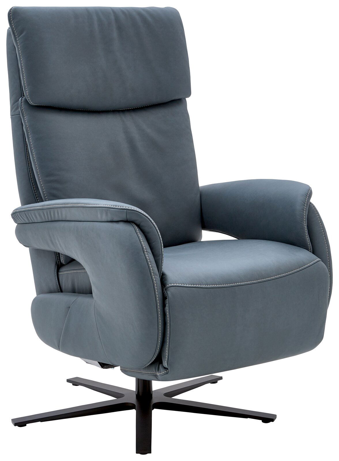 Dieter Knoll Fernsehsessel VARO STYLE LAZYLINE Moderner blauer Fernsehsessel mit hoher Rückenlehne und drehbarem Fuß, seitliche Perspektive