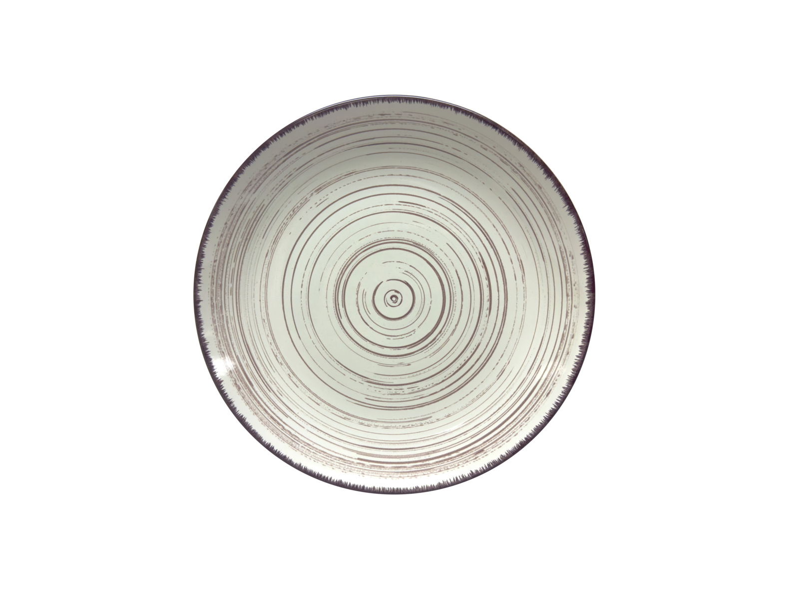 Runde, flache Keramikplatte mit konzentrischen Kreisen, Draufsicht