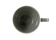 Ansicht von oben auf eine Kaffeetasse mit Relief, 0,26l, graue Innenseite, mit Henkel rechts.