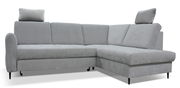 Graues Ecksofa mit Kopfstützen, seitliche Perspektive