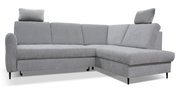 Graues Ecksofa mit Kopfstützen, seitliche Perspektive