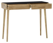 Holzkonsole mit zwei Schubladen, seitliche Perspektive