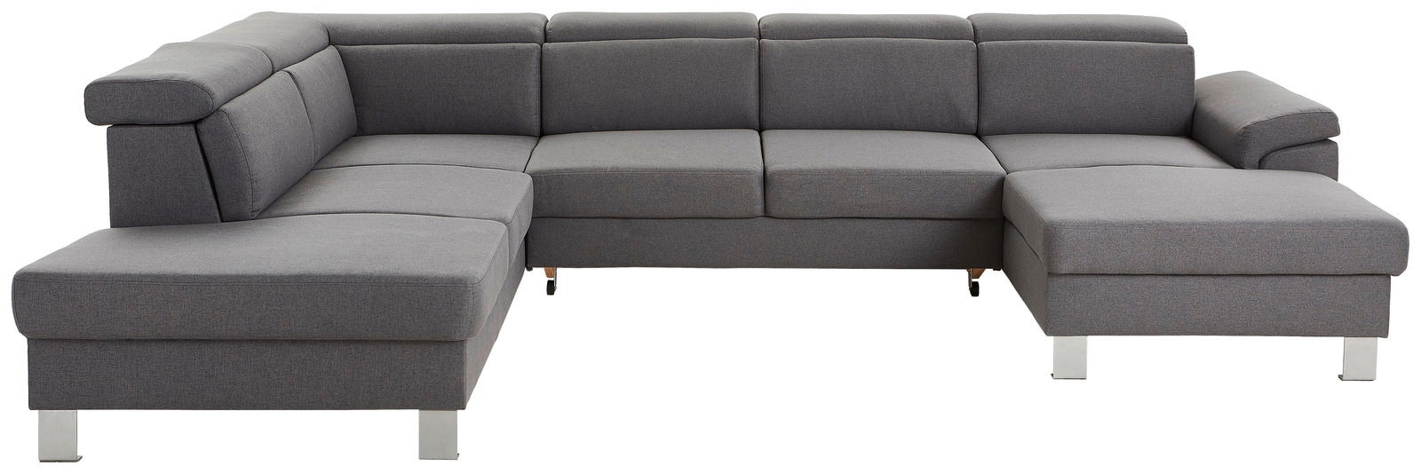 Graues Ecksofa in U-Form mit moderner Polsterung, Vorderansicht