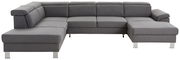 Graues Ecksofa in U-Form mit moderner Polsterung, Vorderansicht
