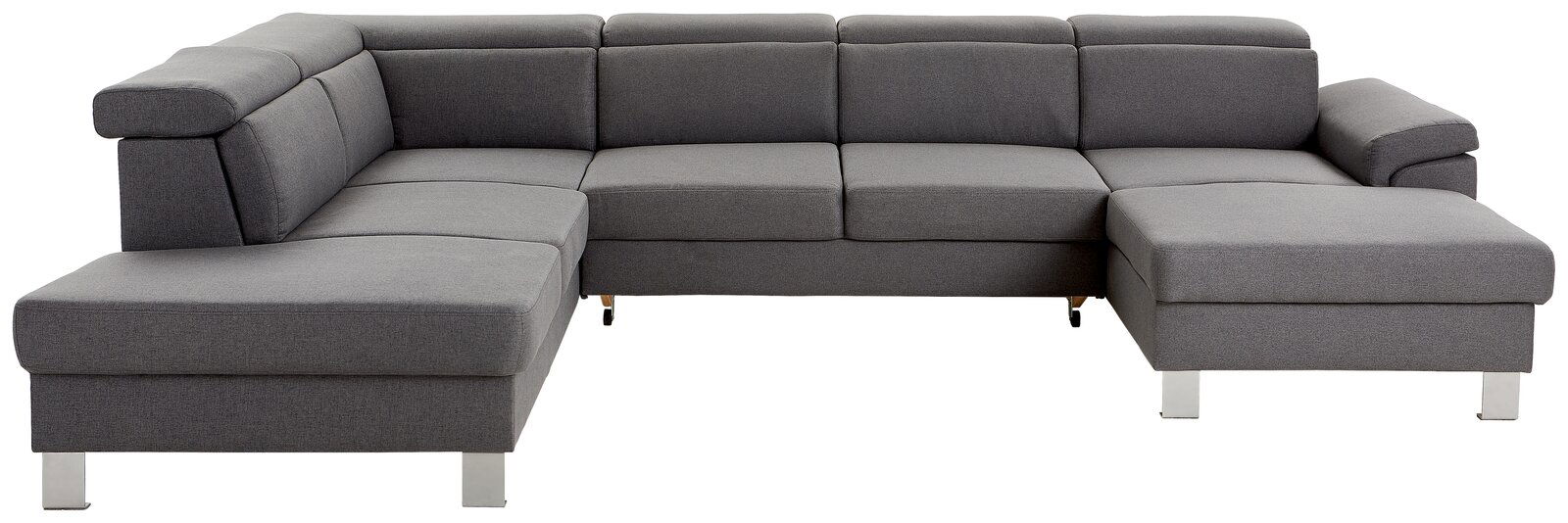 Graues Ecksofa in U-Form mit moderner Polsterung, Vorderansicht
