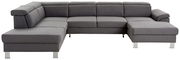 Graues Ecksofa in U-Form mit moderner Polsterung, Vorderansicht