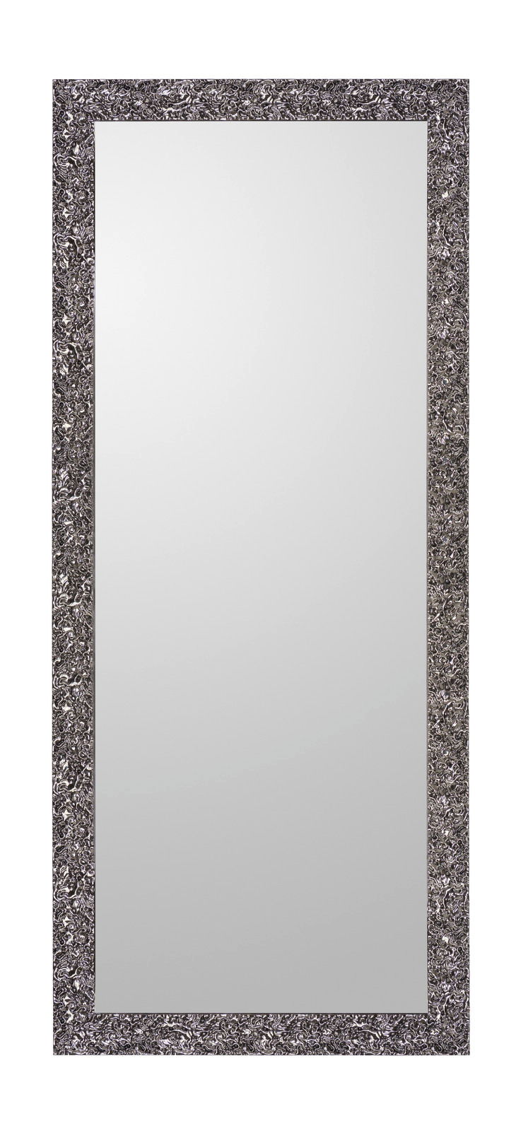 Rechteckiger Spiegel mit dekorativem, gemustertem Rahmen, frontal abgebildet.