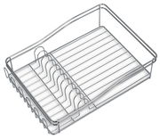 Metall-Geschirrabtropfständer aus der Vogelperspektive, mit Platz für Teller und Besteck.