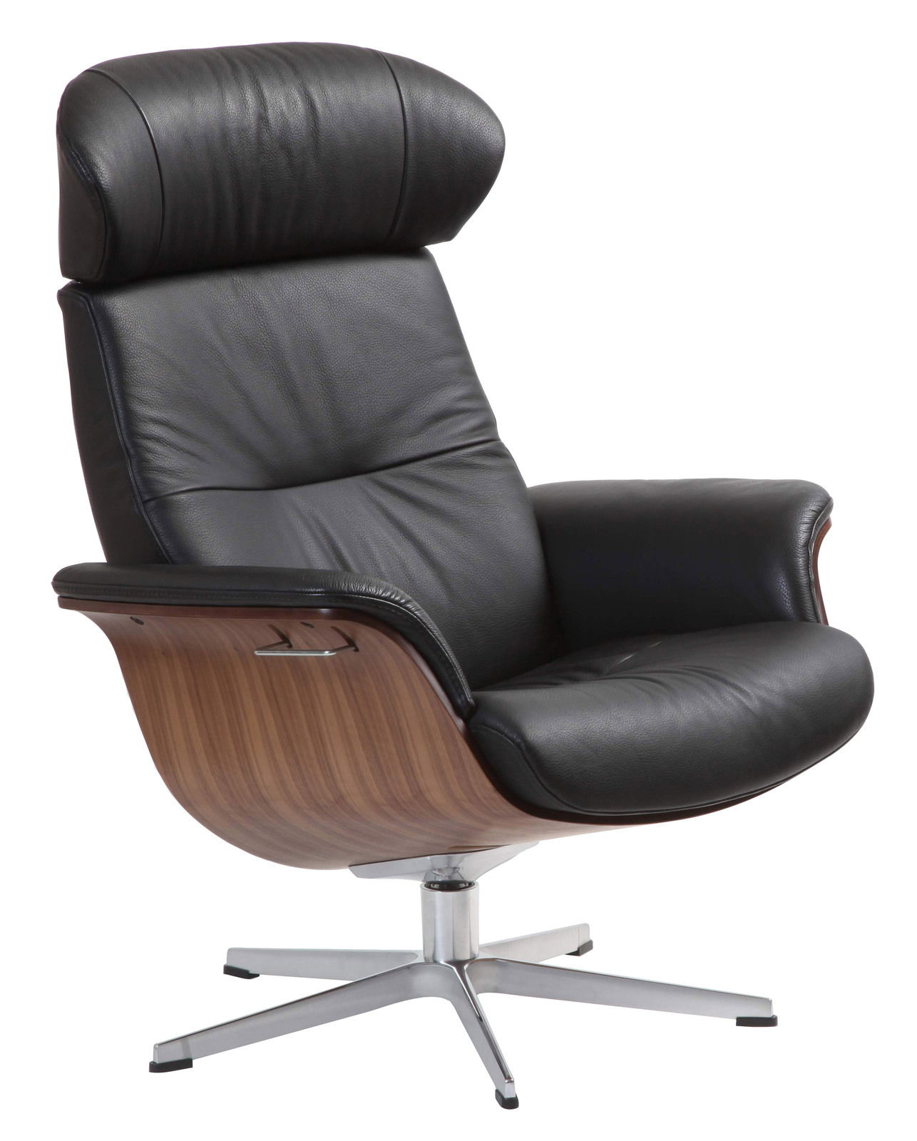 Zurbrüggen Relaxsessel TIME OUT Schwarzer Relaxsessel mit Holzrückseite und Metallfuß, seitliche Perspektive