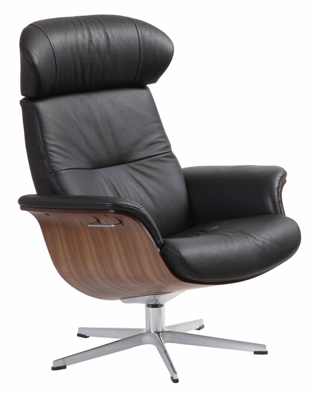 Zurbrüggen Relaxsessel TIME OUT Schwarzer Relaxsessel mit Holzrückseite und Metallfuß, seitliche Perspektive