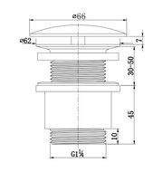 Technische Zeichnung eines Permanentablaufs mit Gewinde, Seitenansicht, Durchmesserangaben und Höhenmaße.