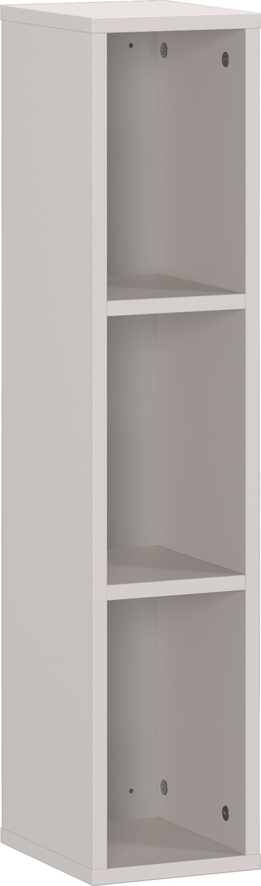 Weißes Unterstell- oder Wandregal mit drei offenen Fächern, seitliche Perspektive