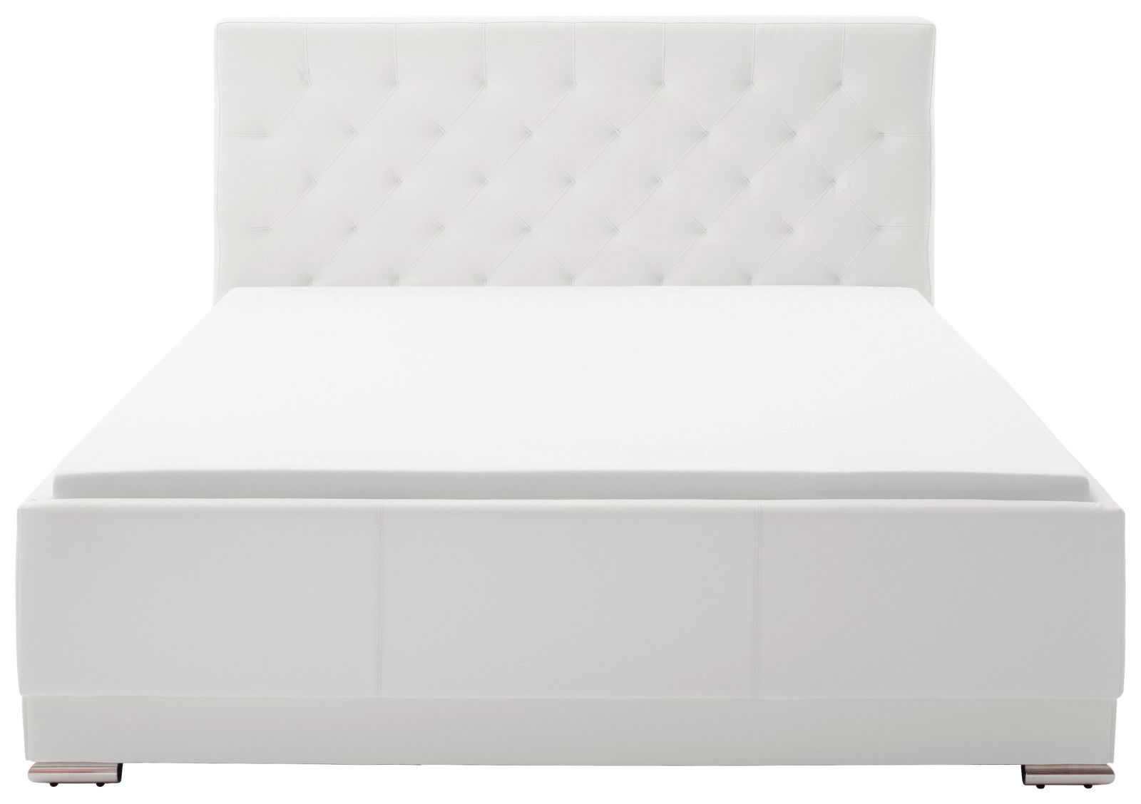 Weißes Polsterbett mit gestepptem Kopfteil, Frontalansicht