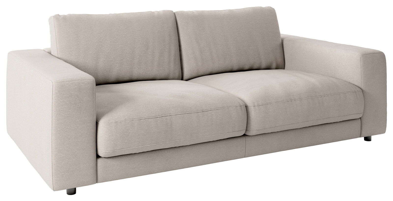 Beiges 2-Sitzer-Sofa aus Stoff, seitliche Perspektive