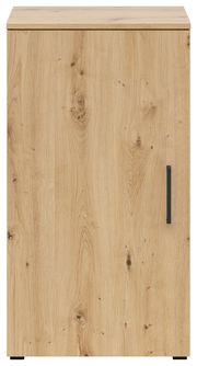 Frontansicht einer Kommode mit Holzoptik und schwarzem Griff