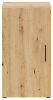 Frontansicht einer Kommode mit Holzoptik und schwarzem Griff