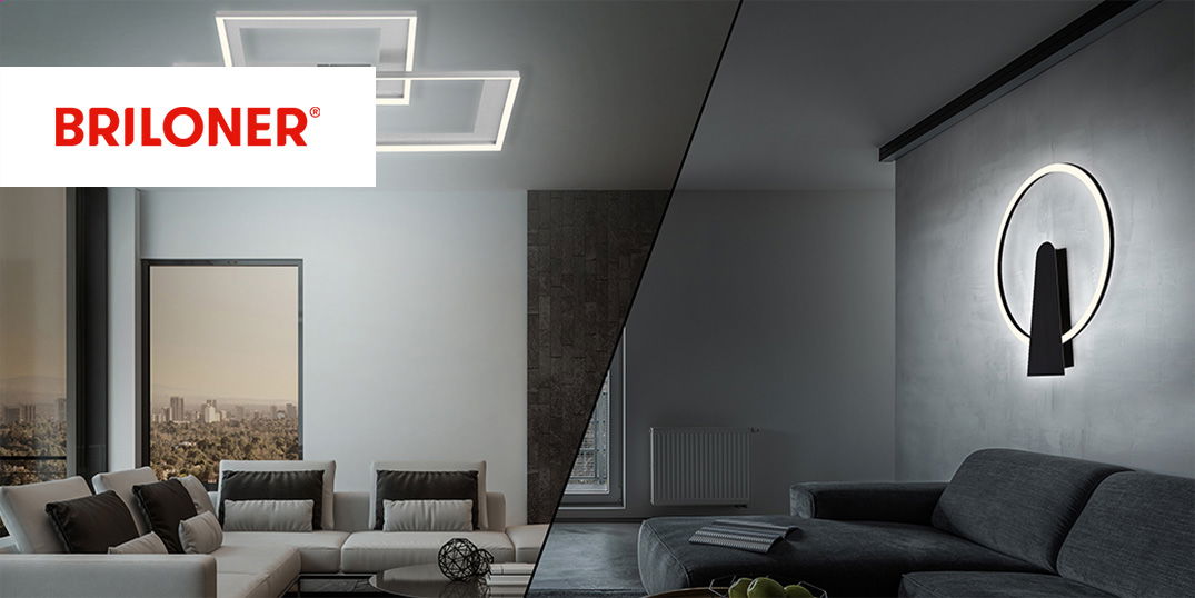 Wohnzimmer mit stilvollen Beleuchtungsdesigns von Briloner mit schlichten Decken- und Wandleuchten.